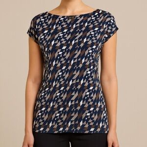 FENDI- Zucca Logo Monogram Cap Sleeve Boat Neck Top